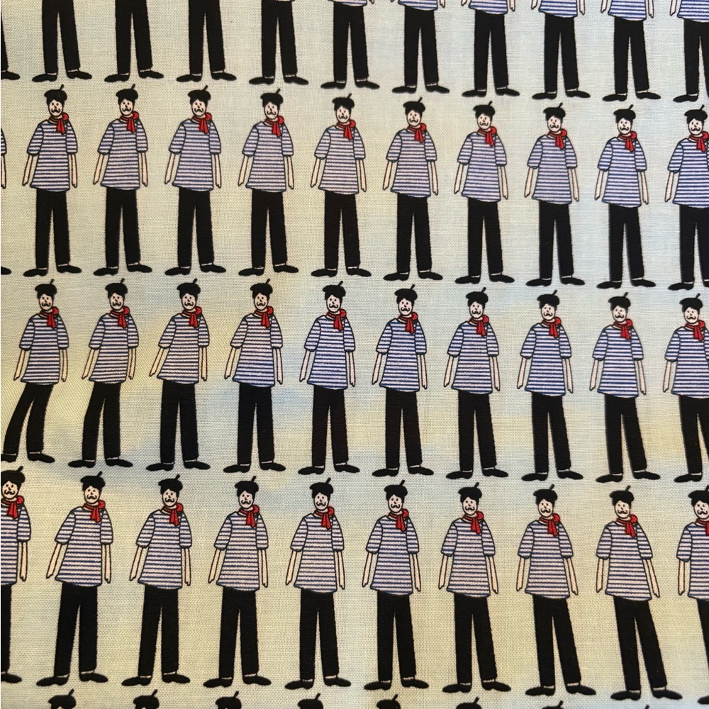 Playful Character Pattern Fabric in Black, White, and Red. 2 yards